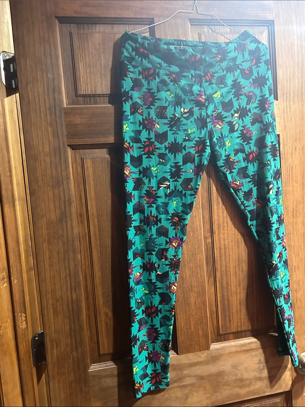 LuLaRoe Teal Aztec Print Leggings with Multicolor Accents